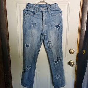 Shein jeans with heart patches size XS